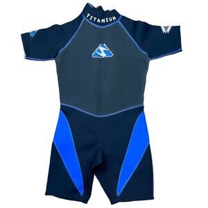 US Divers Aqua Skin Titanium Shorty Wetsuit 3-2M Youth Large Black Blue